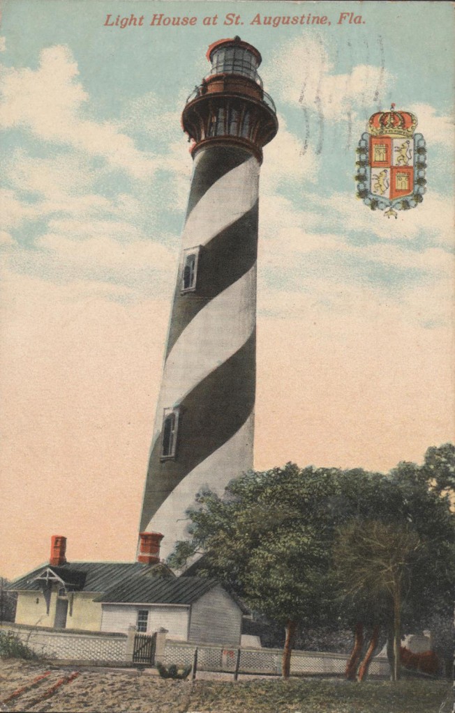 A painted postcard of the St. Augustine Lighthouse on Anastasia Island.