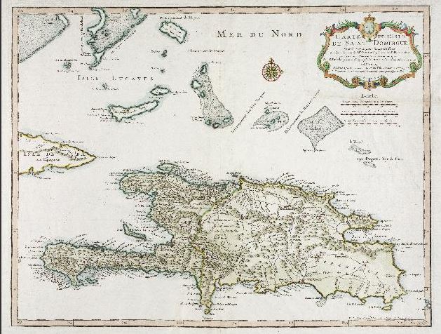 An antique map of Hispaniola.