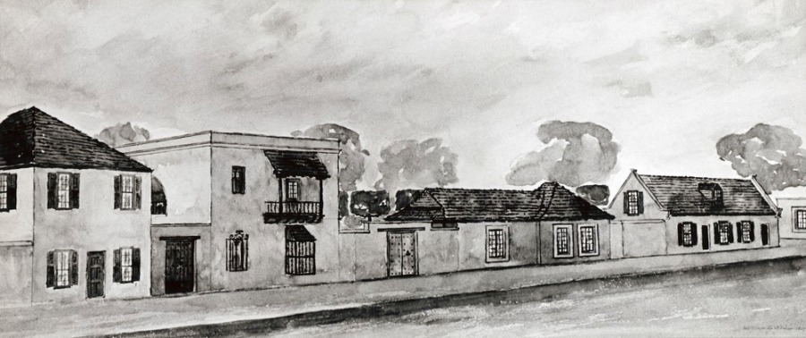 A black and white watercolor drawing of St. George Street.